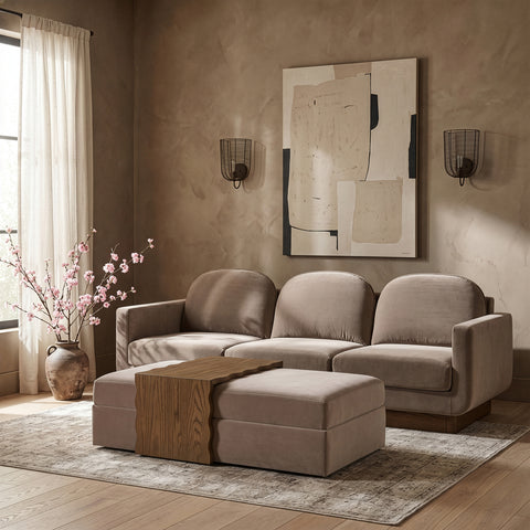 Sloane Taupe Velvet Upholstered Coffee Table/Ottoman, 1 Piece