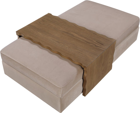 Sloane Taupe Velvet Upholstered Coffee Table/Ottoman, 1 Piece