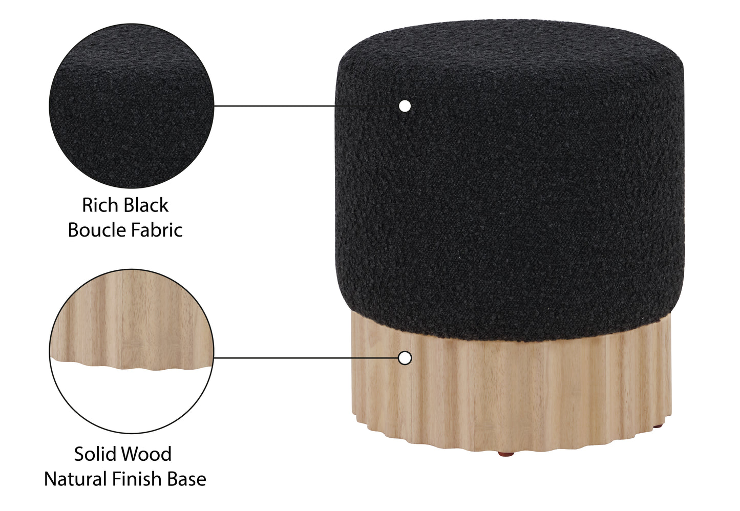 zaire black boucle fabric ottoman/stool black