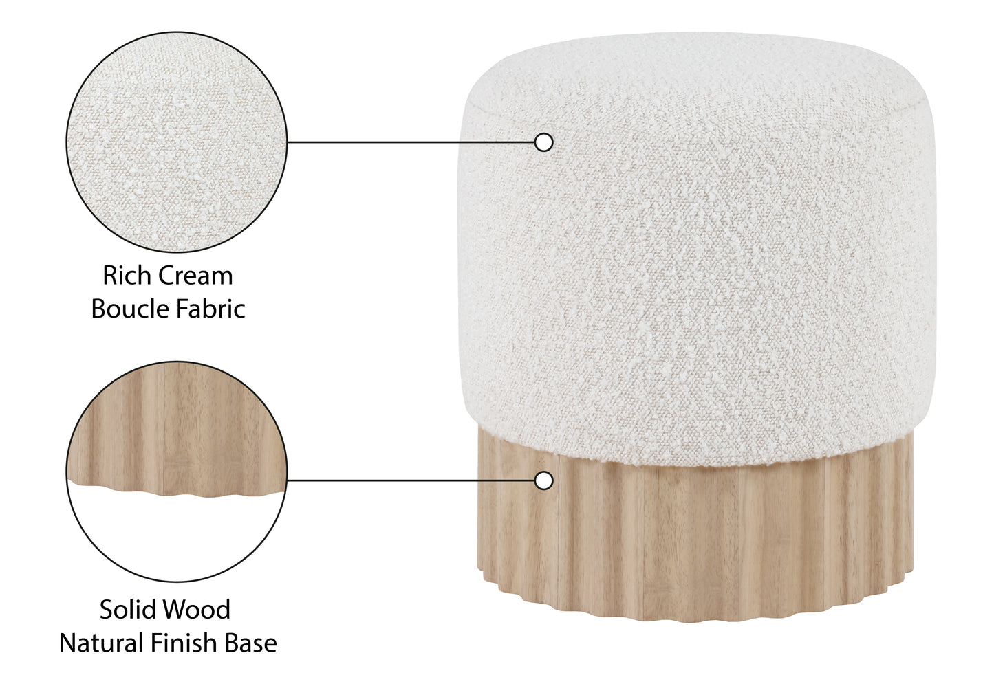 zaire cream boucle fabric ottoman/stool cream