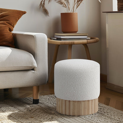 Fiora Cream Boucle Fabric Ottoman/Stool