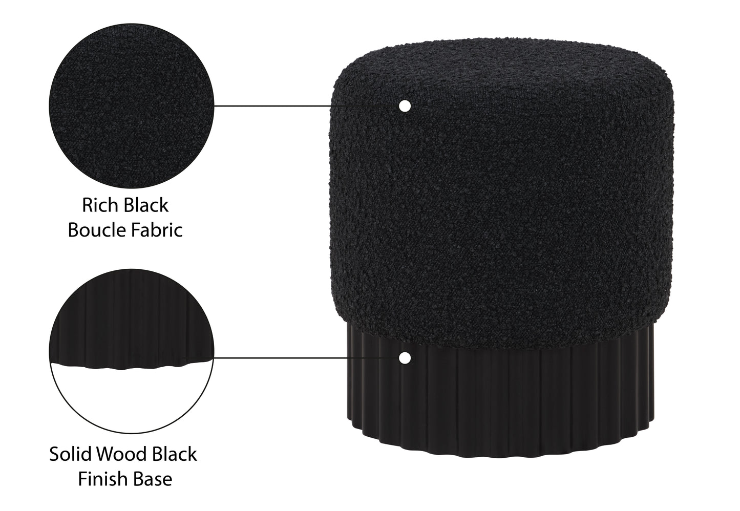 zaire black boucle fabric ottoman/stool black