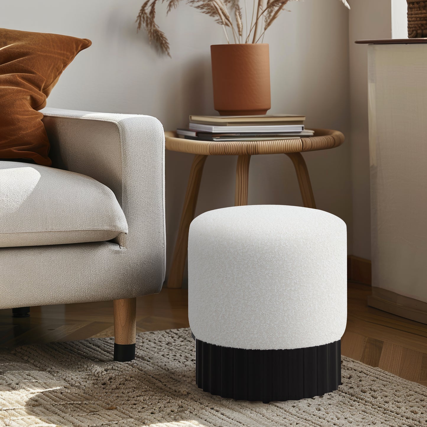 fiora cream boucle fabric ottoman/stool