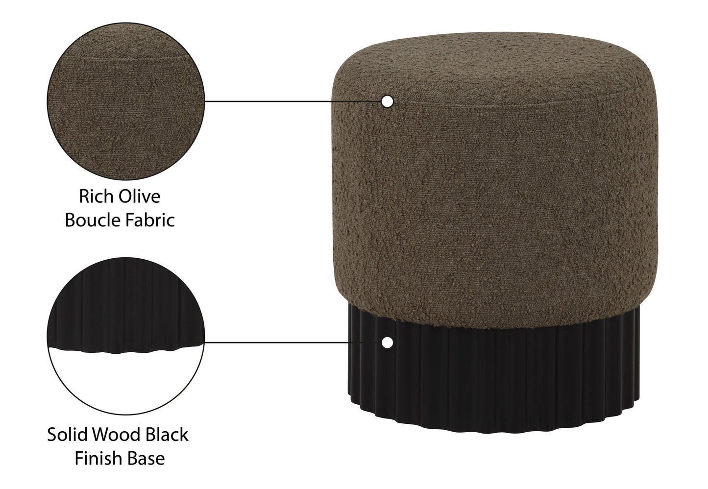 zaire olive boucle fabric ottoman/stool olive