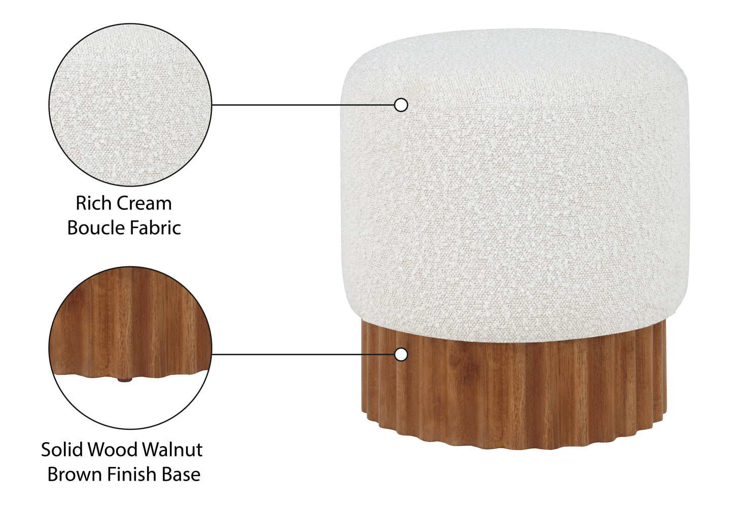 zaire cream boucle fabric ottoman/stool cream