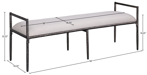 Hadley Beige Linen Textured Fabric Upholstered Bench, 1 Piece