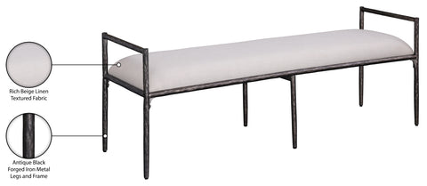 Hadley Beige Linen Textured Fabric Upholstered Bench, 1 Piece
