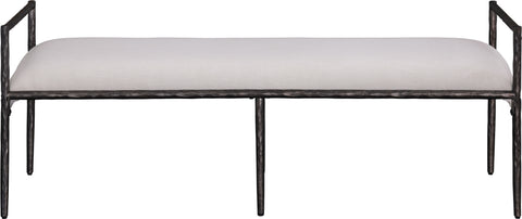 Hadley Beige Linen Textured Fabric Upholstered Bench, 1 Piece