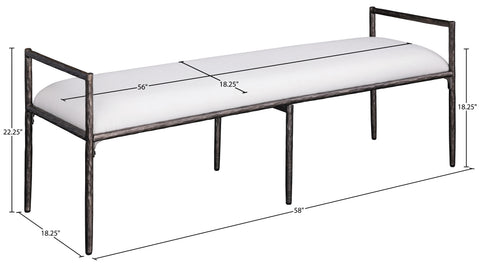 Hadley Cream Linen Textured Fabric Upholstered Bench, 1 Piece