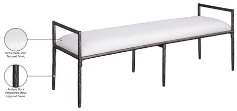 Hadley Cream Linen Textured Fabric Upholstered Bench, 1 Piece