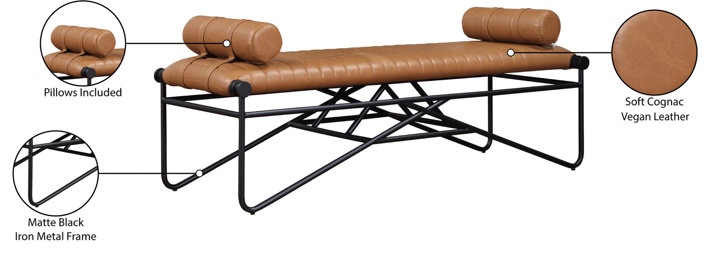 oakmont cognac vegan leather bench