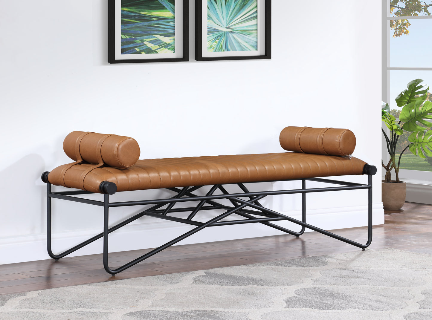 oakmont cognac vegan leather bench