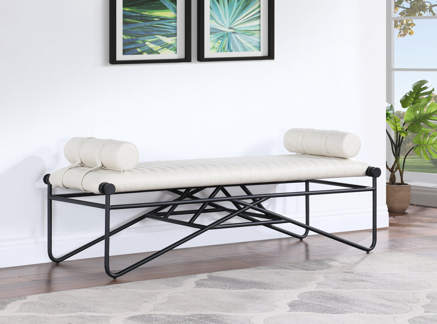 oakmont cream vegan leather bench