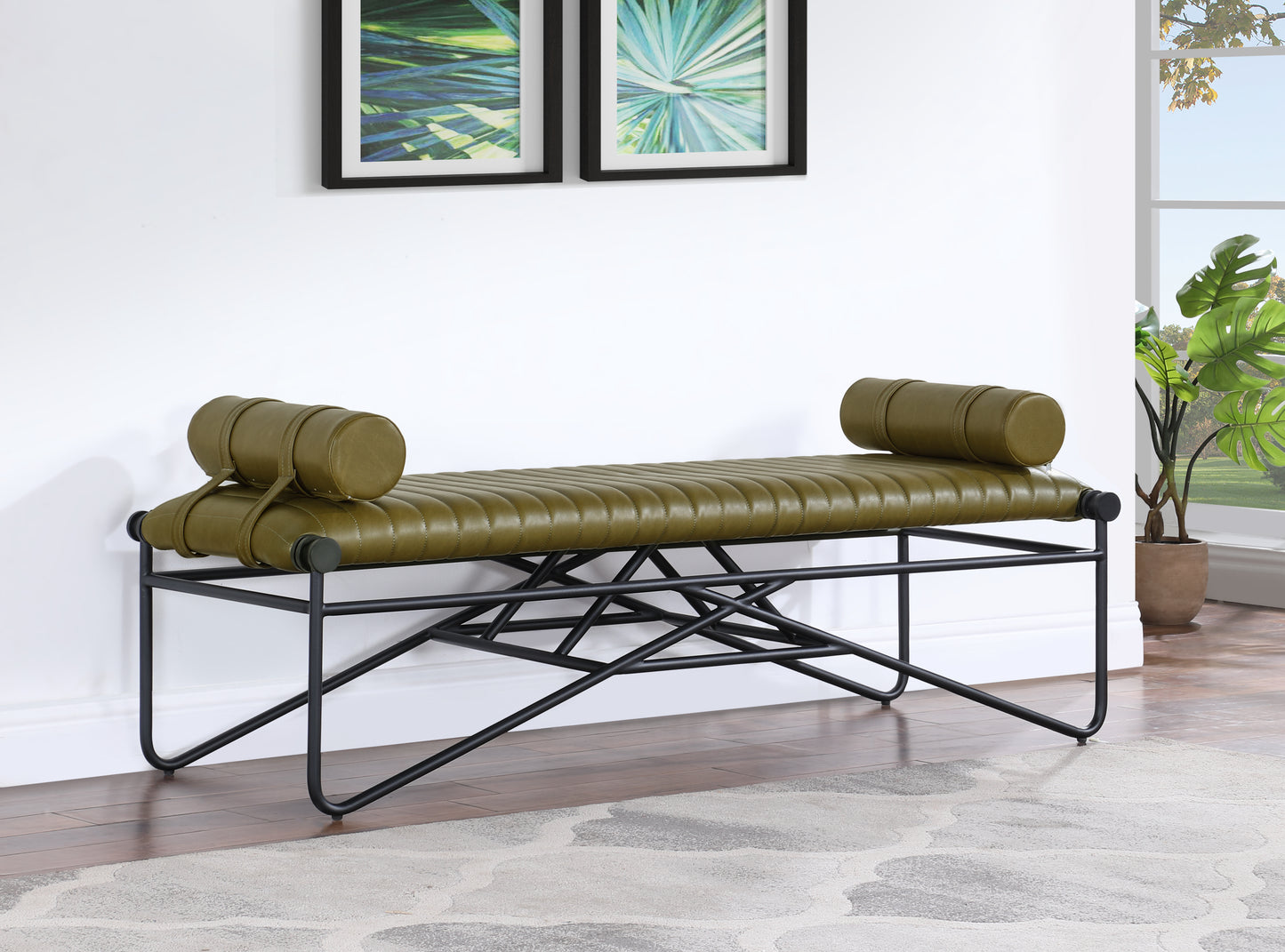 oakmont olive vegan leather bench