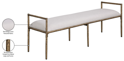 Hadley Beige Linen Textured Fabric Upholstered Bench, 1 Piece (Style 2)