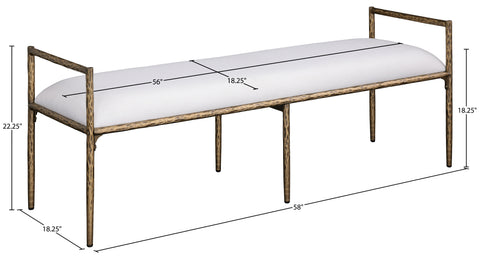 Hadley Cream Linen Textured Fabric Upholstered Bench, 1 Piece (Style 2)