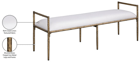 Hadley Cream Linen Textured Fabric Upholstered Bench, 1 Piece (Style 2)