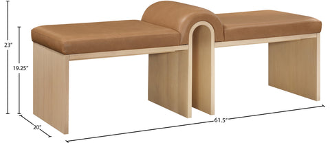 Quinn Cognac Vegan Leather Upholstered Bench, 1 Piece