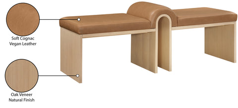 Quinn Cognac Vegan Leather Upholstered Bench, 1 Piece