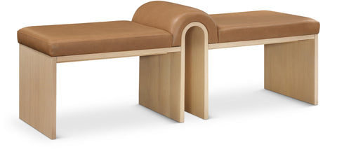 Quinn Cognac Vegan Leather Upholstered Bench, 1 Piece