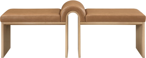Quinn Cognac Vegan Leather Upholstered Bench, 1 Piece