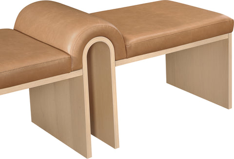 Quinn Cognac Vegan Leather Upholstered Bench, 1 Piece
