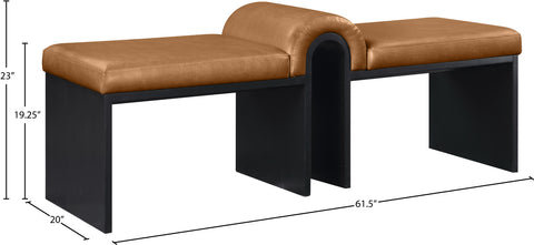 Quinn Cognac Vegan Leather Upholstered Bench, 1 Piece (Style 2)