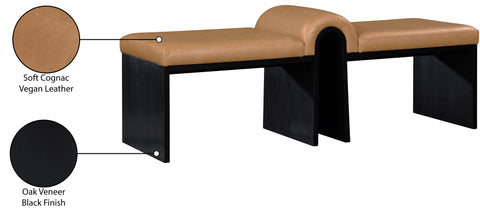 Quinn Cognac Vegan Leather Upholstered Bench, 1 Piece (Style 2)