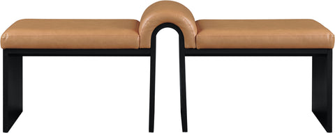 Quinn Cognac Vegan Leather Upholstered Bench, 1 Piece (Style 2)