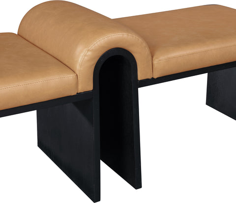 Quinn Cognac Vegan Leather Upholstered Bench, 1 Piece (Style 2)