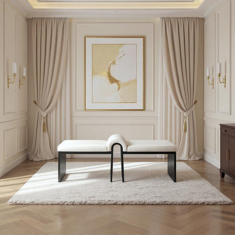 Quinn Cream Vegan Leather Upholstered Bench, 1 Piece (Style 2)