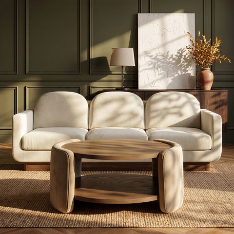 Arden Beige Velvet And Oak Veneer Coffee Table, 1 Piece