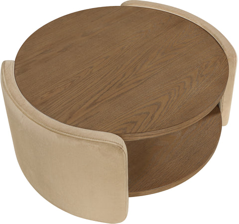 Arden Beige Velvet And Oak Veneer Coffee Table, 1 Piece