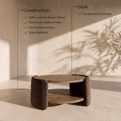 Arden Brown Velvet And Oak Veneer Coffee Table, 1 Piece