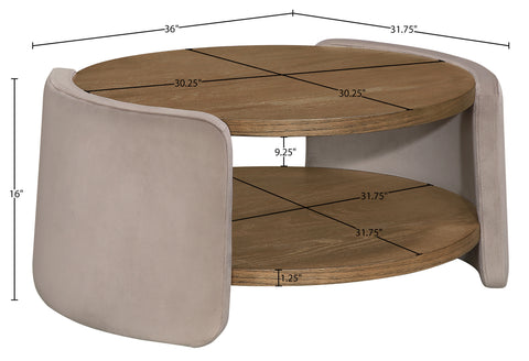 Arden Taupe Velvet And Oak Veneer Coffee Table, 1 Piece