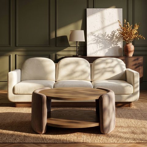 Arden Taupe Velvet And Oak Veneer Coffee Table, 1 Piece