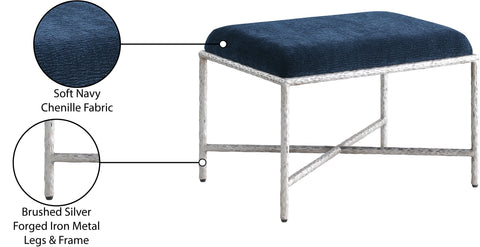 Estelle Navy Chenille Fabric Upholstered Bench, 1 Piece (Style 2)