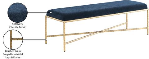 Estelle Navy Chenille Fabric Upholstered Bench, 1 Piece (Style 3)