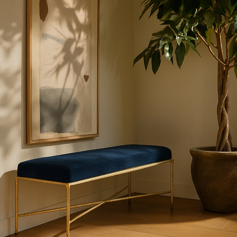 Estelle Navy Chenille Fabric Upholstered Bench, 1 Piece (Style 3)