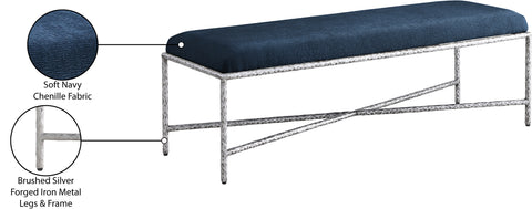 Estelle Navy Chenille Fabric Upholstered Bench, 1 Piece (Style 4)