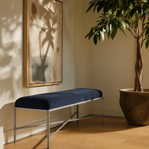 Estelle Navy Chenille Fabric Upholstered Bench, 1 Piece (Style 4)