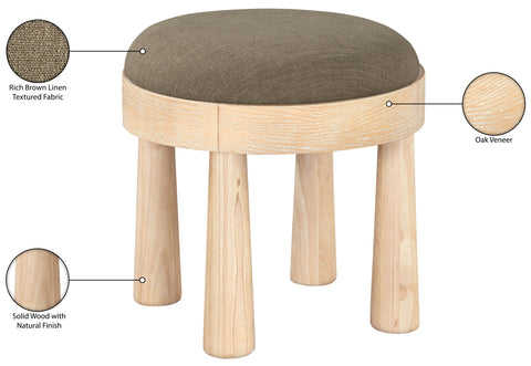 Rhea Brown Linen Textured Fabric Upholstered Ottoman, 1 Piece