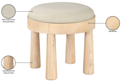 Rhea Cream Linen Textured Fabric Upholstered Ottoman, 1 Piece