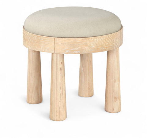 Rhea Cream Linen Textured Fabric Upholstered Ottoman, 1 Piece