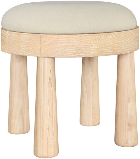 Rhea Cream Linen Textured Fabric Upholstered Ottoman, 1 Piece