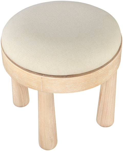 Rhea Cream Linen Textured Fabric Upholstered Ottoman, 1 Piece