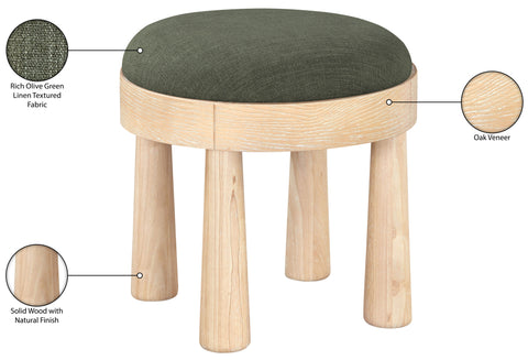 Rhea Olive Linen Textured Fabric Upholstered Ottoman, 1 Piece