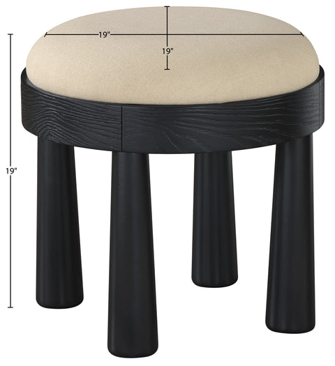 Rhea Beige Linen Textured Fabric Upholstered Ottoman, 1 Piece