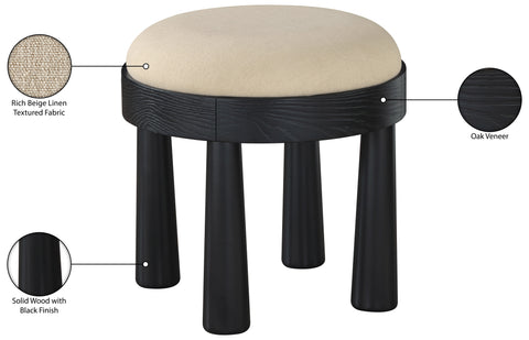 Rhea Beige Linen Textured Fabric Upholstered Ottoman, 1 Piece
