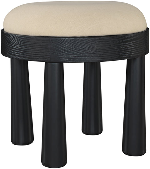Rhea Beige Linen Textured Fabric Upholstered Ottoman, 1 Piece